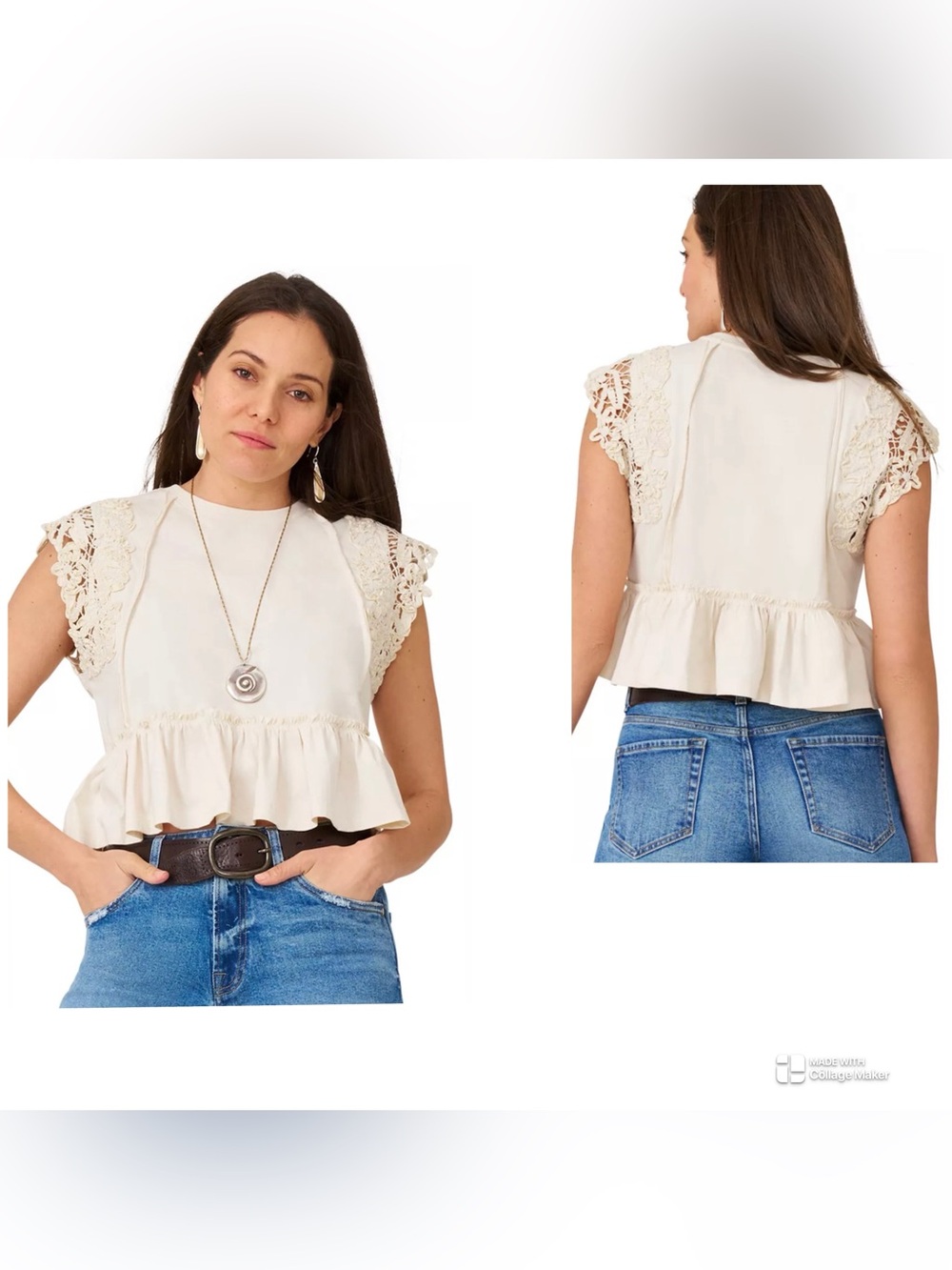 Flint & Moss Lace Trim Cotton Knit Top Size S